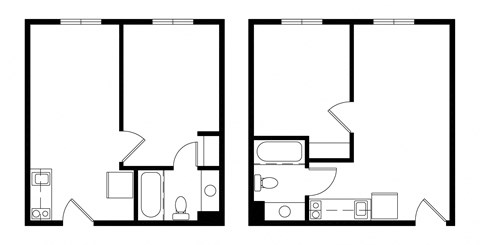 Floor plan for 1 bed, 1 bath, 361 sqft